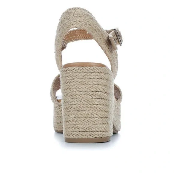 Straw raffia jute platform espadrille heeled sandal heels  side buckle open toe - Picture 6 of 7